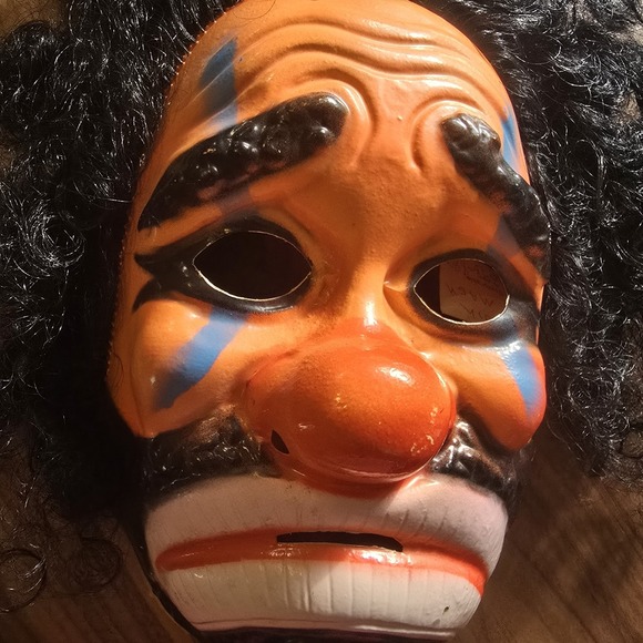 Vintage Ben Cooper Sad Clown Plastic Halloween Mask Black Hair‎ SEE PHOTOS - Picture 2 of 13
